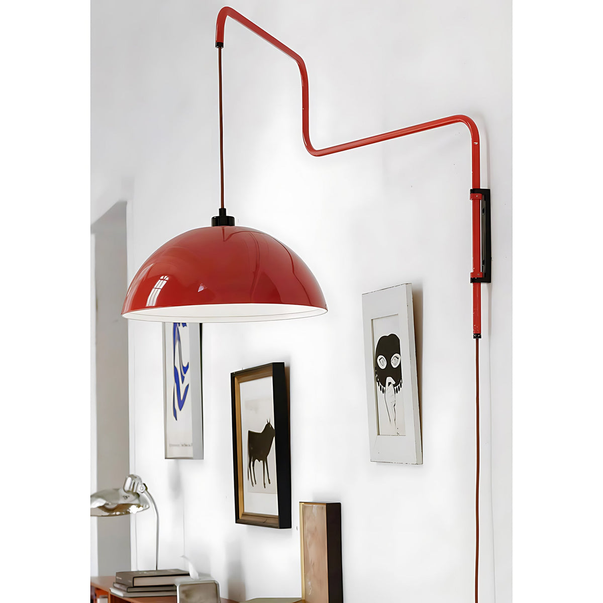 Geometric Wall Lamp Plug-In with Dim Function – Red & Black Metal Design – 3 Sizes S/M/L | Sansoti