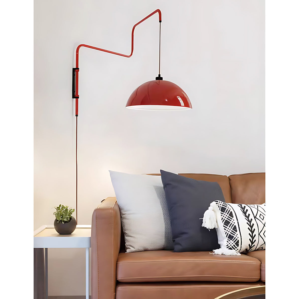 Geometric Wall Lamp Plug-In with Dim Function – Red & Black Metal Design – 3 Sizes S/M/L | Sansoti