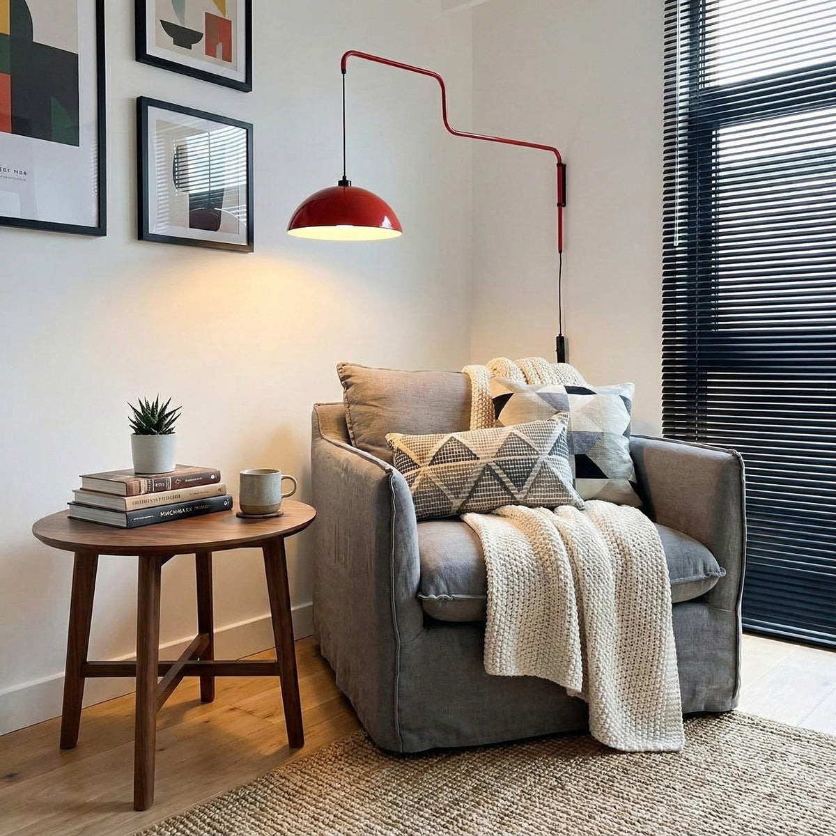 Geometric Wall Lamp Plug-In with Dim Function – Red & Black Metal Design – 3 Sizes S/M/L | Sansoti