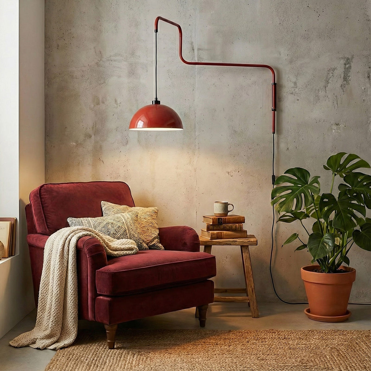 Geometric Wall Lamp Plug-In with Dim Function – Red & Black Metal Design – 3 Sizes S/M/L | Sansoti