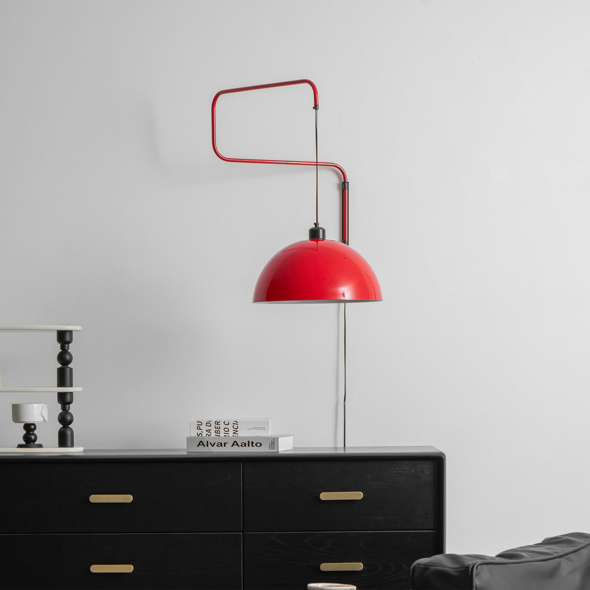 Geometric Wall Lamp Plug-In with Dim Function – Red & Black Metal Design – 3 Sizes S/M/L | Sansoti