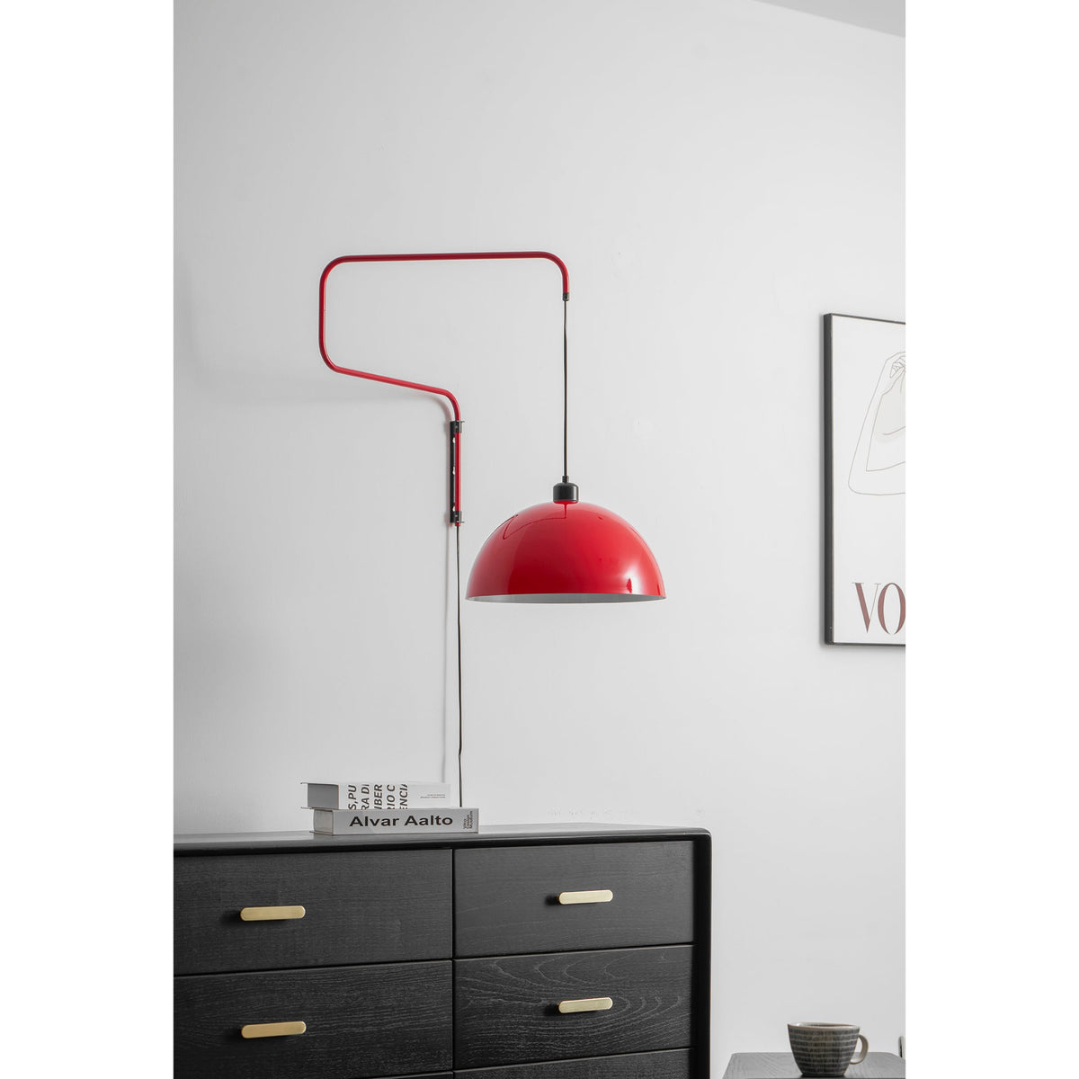 Geometric Wall Lamp Plug-In with Dim Function – Red & Black Metal Design – 3 Sizes S/M/L | Sansoti