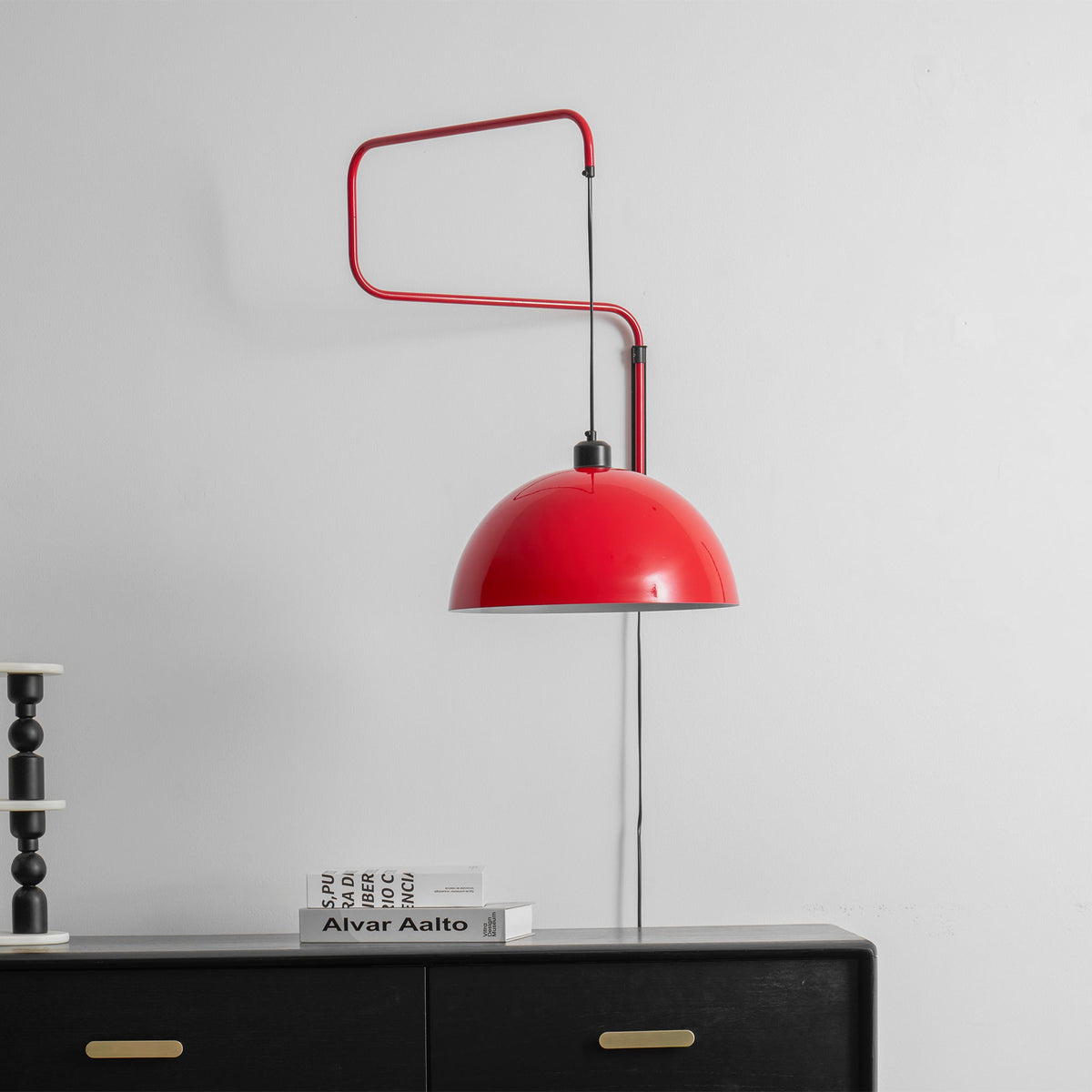 Geometric Wall Lamp Plug-In with Dim Function – Red & Black Metal Design – 3 Sizes S/M/L | Sansoti