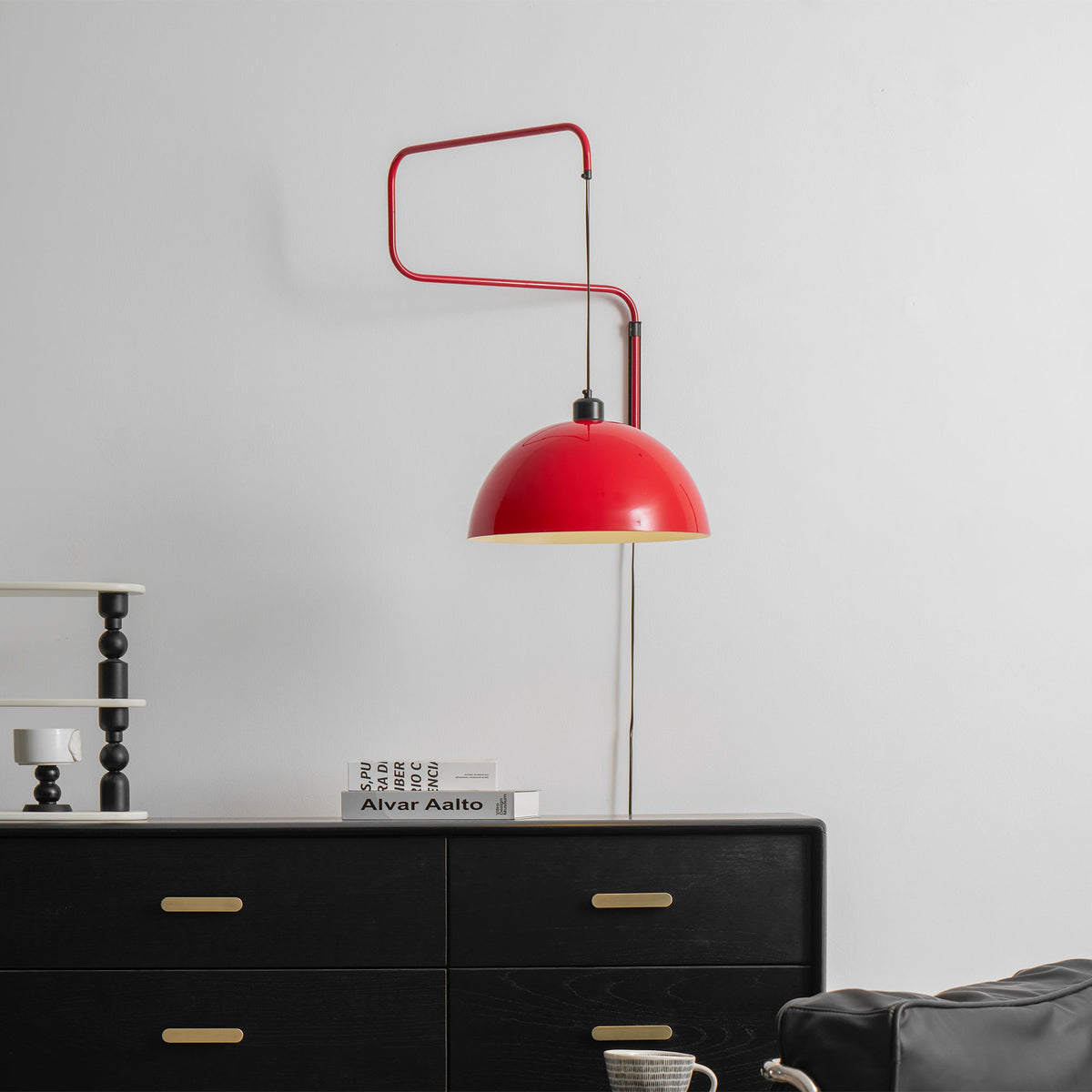 Geometric Wall Lamp Plug-In with Dim Function – Red & Black Metal Design – 3 Sizes S/M/L | Sansoti
