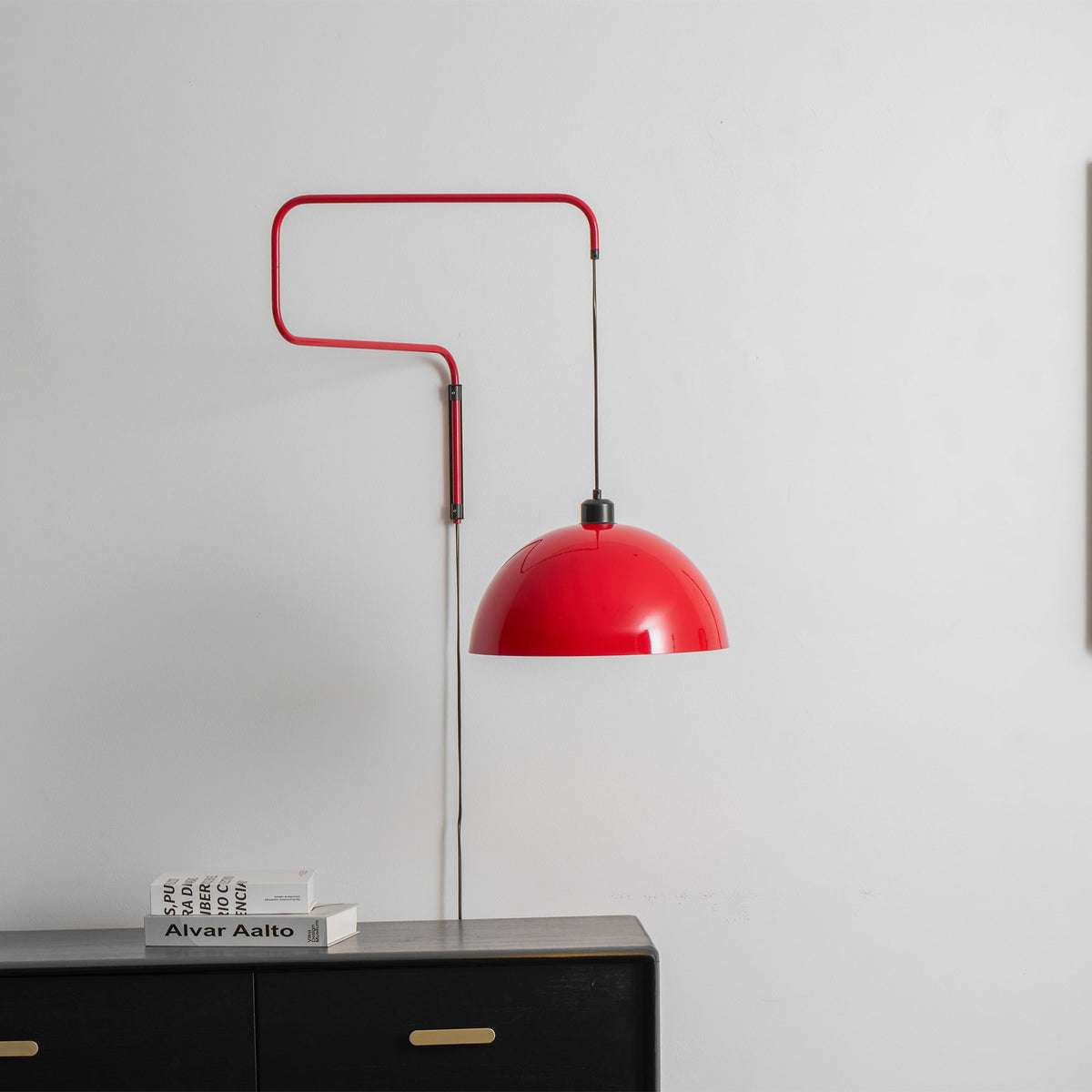 Geometric Wall Lamp Plug-In with Dim Function – Red & Black Metal Design – 3 Sizes S/M/L | Sansoti