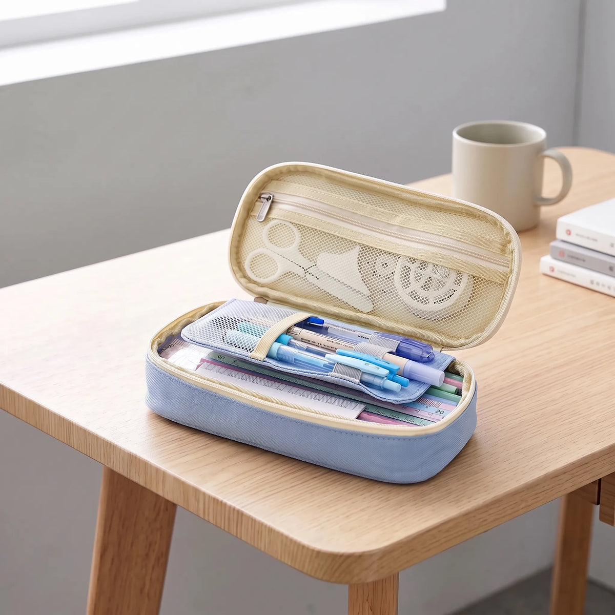 Organized Double-Layer Pencil Case for 90 Pens, School Pencil Case with Compartments, Storage Bag for Writing Supplies and Pencils | Sansoti
