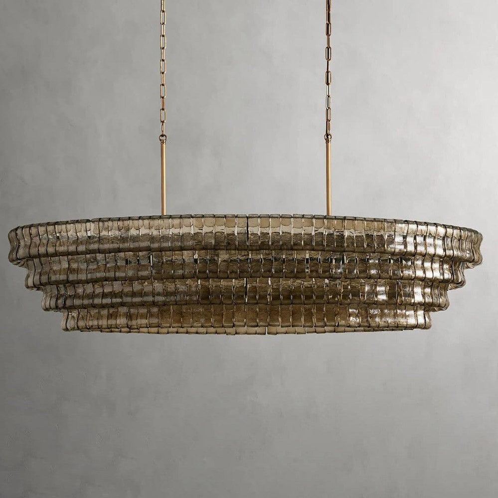 Ovale Kroonluchter met Gebogen Glas 137cm Verstelbare Hoogte Stalen Frame Eetkamer Woonkamer Hanglamp | Sansoti