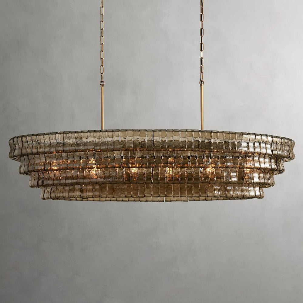 Ovale Kroonluchter met Gebogen Glas 137cm Verstelbare Hoogte Stalen Frame Eetkamer Woonkamer Hanglamp | Sansoti