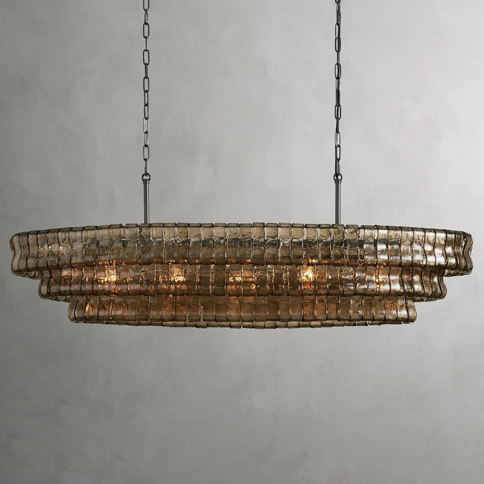 Ovale Kroonluchter met Gebogen Glas 137cm Verstelbare Hoogte Stalen Frame Eetkamer Woonkamer Hanglamp | Sansoti