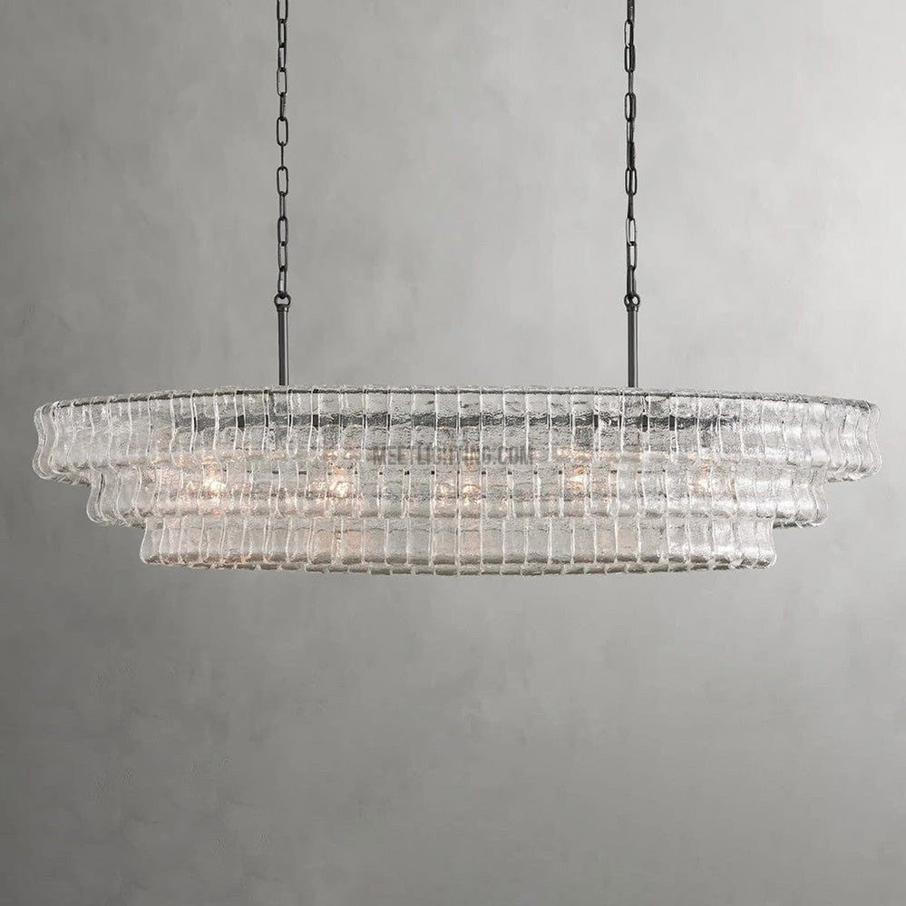 Ovale Kroonluchter met Gebogen Glas 137cm Verstelbare Hoogte Stalen Frame Eetkamer Woonkamer Hanglamp | Sansoti
