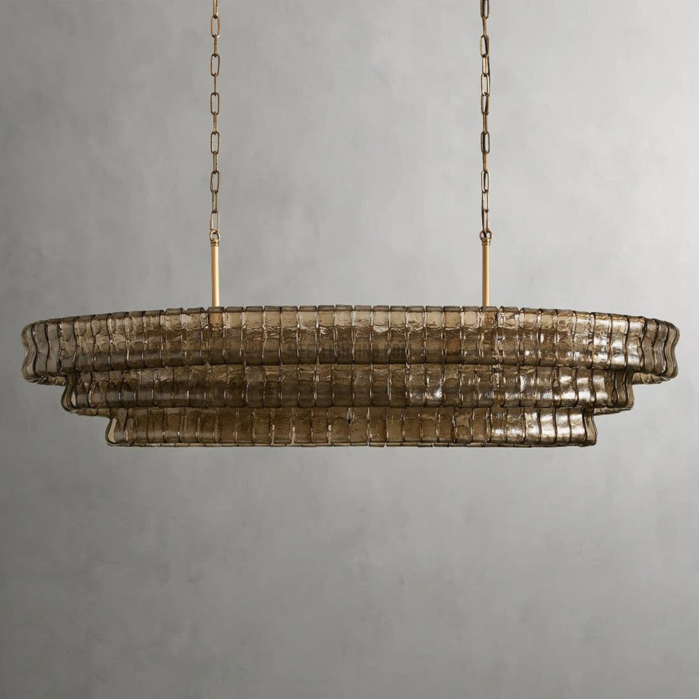 Ovale Kroonluchter met Gebogen Glas 137cm Verstelbare Hoogte Stalen Frame Eetkamer Woonkamer Hanglamp | Sansoti
