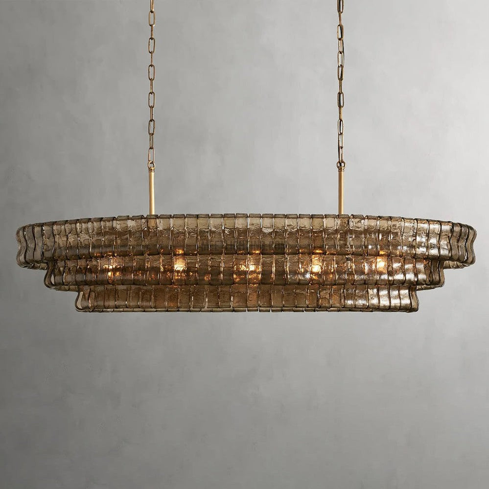 Ovale Kroonluchter met Gebogen Glas 137cm Verstelbare Hoogte Stalen Frame Eetkamer Woonkamer Hanglamp | Sansoti