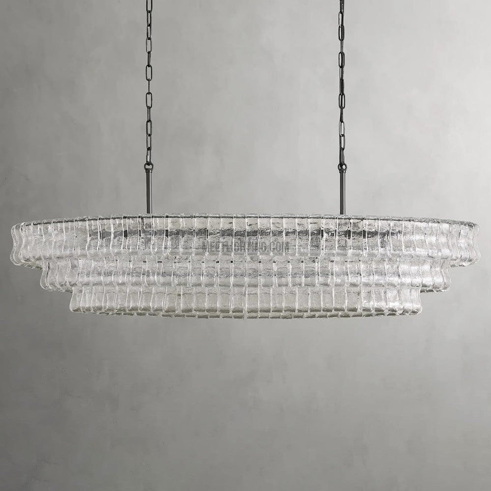 Ovale Kroonluchter met Gebogen Glas 137cm Verstelbare Hoogte Stalen Frame Eetkamer Woonkamer Hanglamp | Sansoti