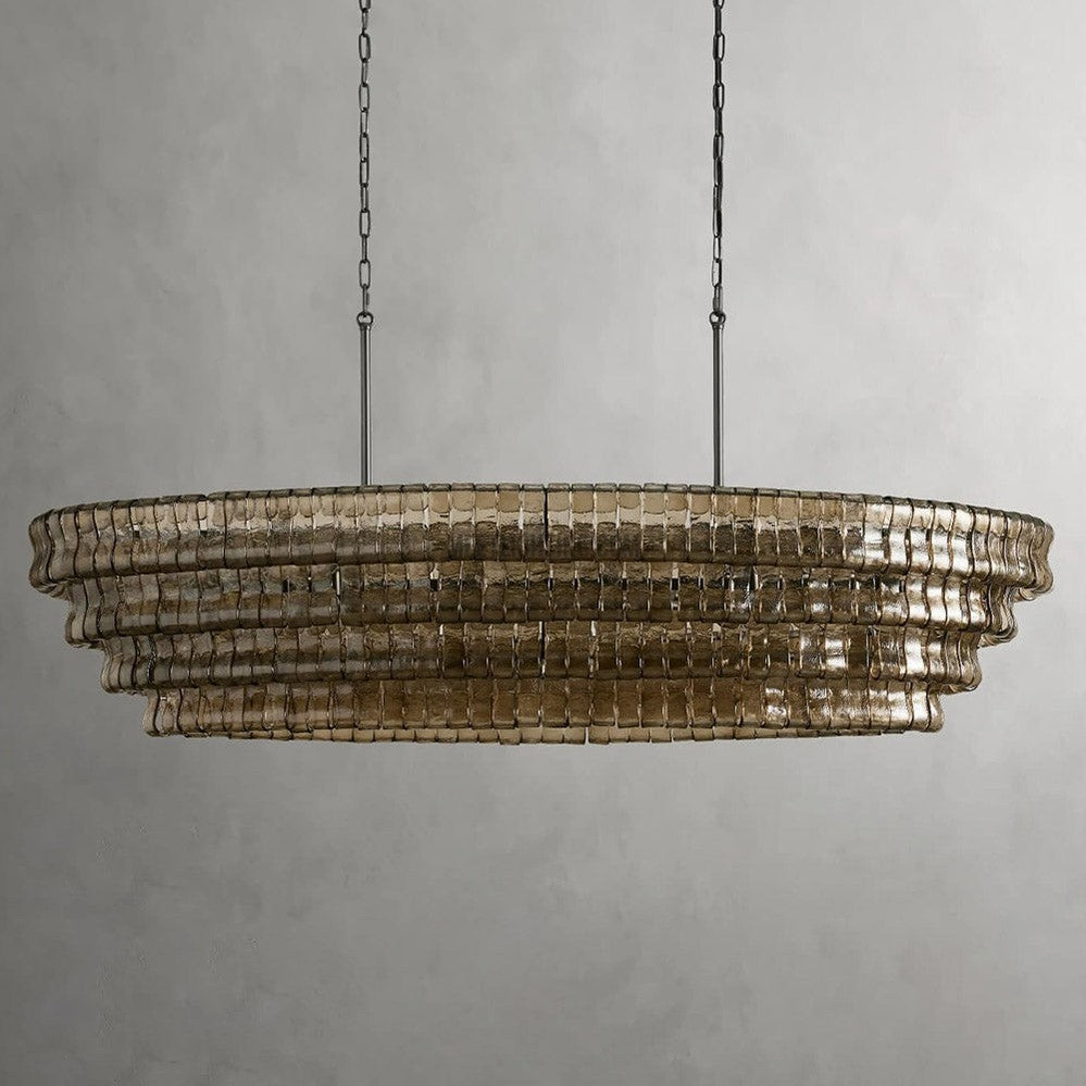 Ovale Kroonluchter met Gebogen Glas 137cm Verstelbare Hoogte Stalen Frame Eetkamer Woonkamer Hanglamp | Sansoti