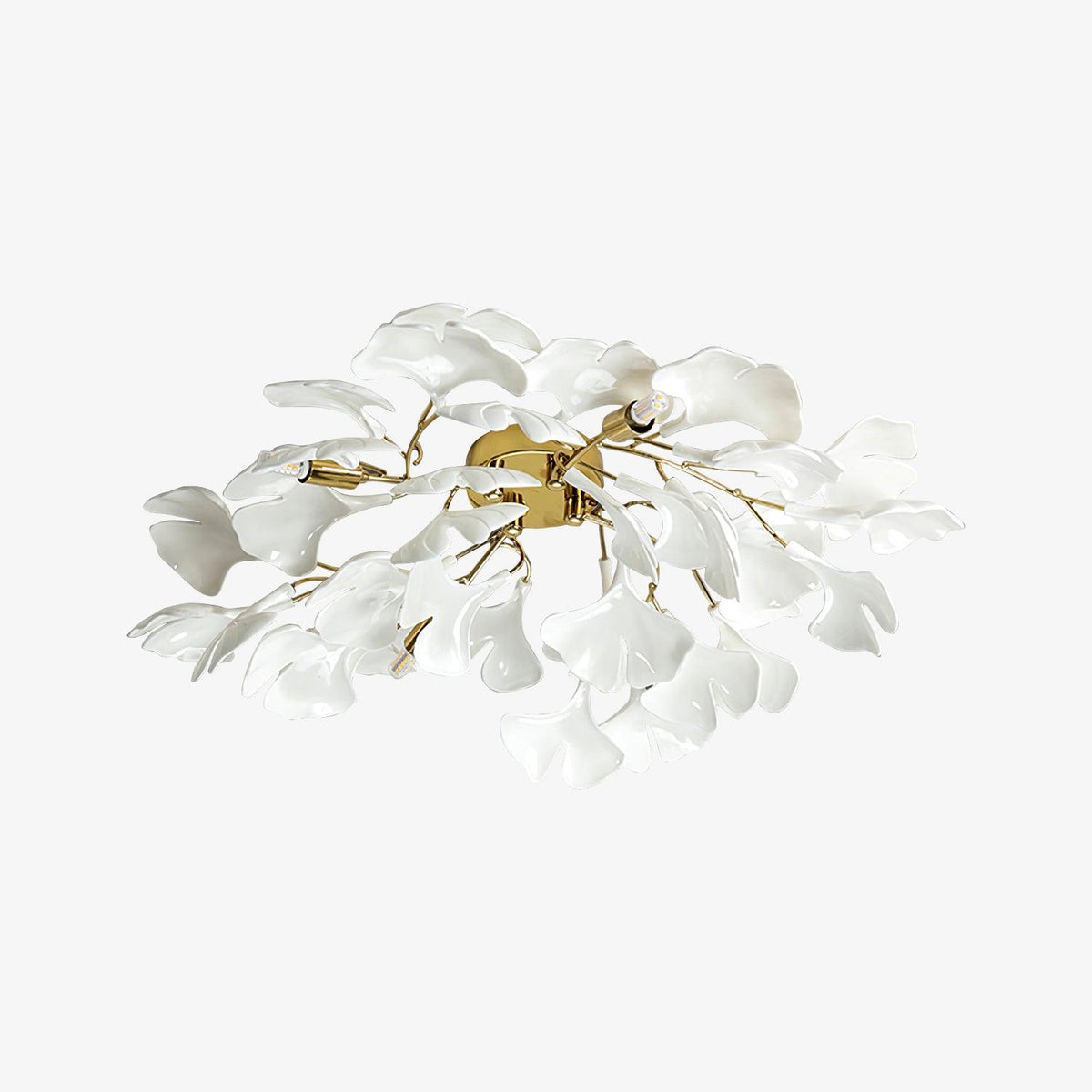 Keramische Hängelampe Ginkgo-Blatt – Goldfarbene Fassung mit weißen Blättern – Modernes, von der Natur inspiriertes Design für Wohnzimmer Esszimmer Schlafzimmer | Sansoti