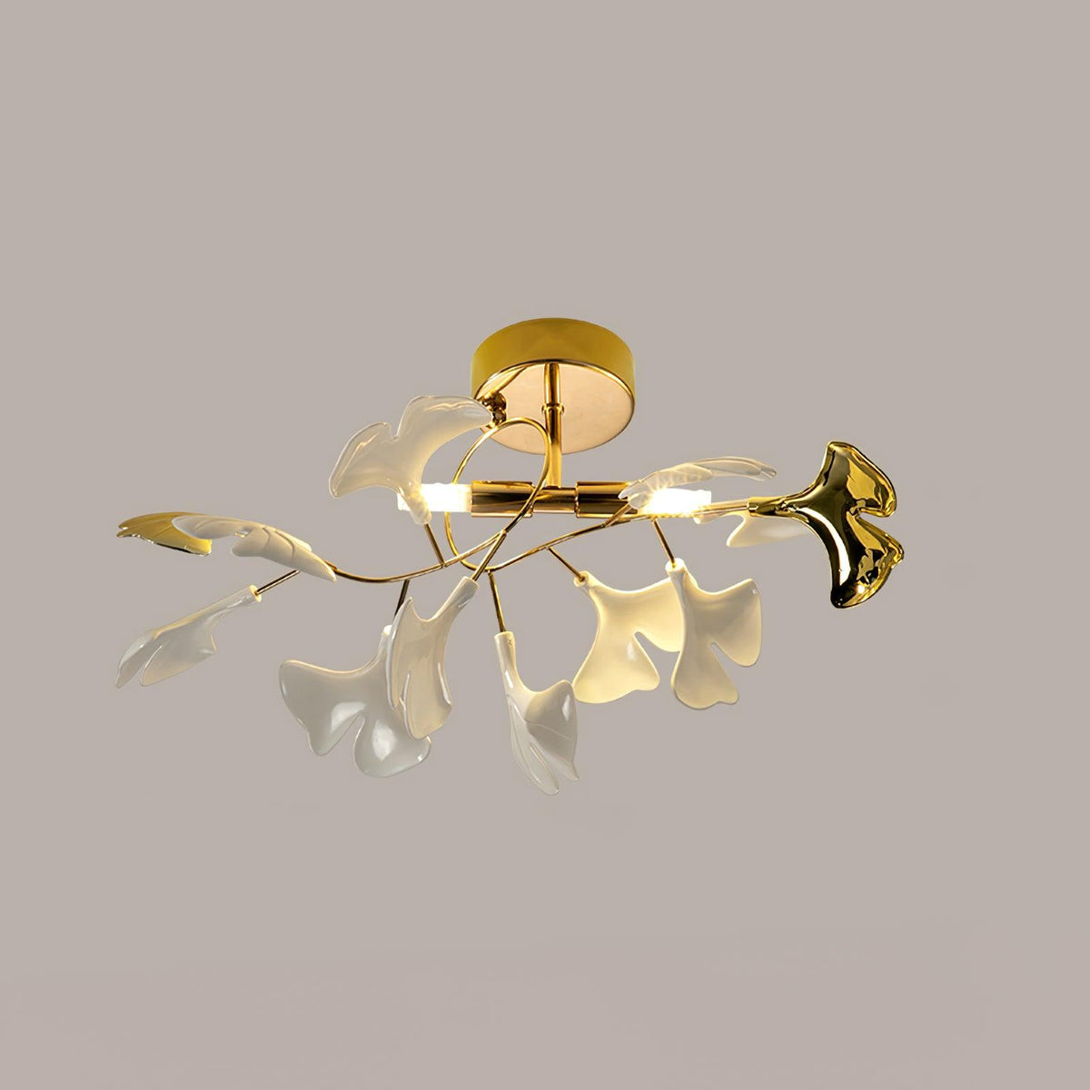 Keramische Hängelampe Ginkgo-Blatt – Goldfarbene Fassung mit weißen Blättern – Modernes, von der Natur inspiriertes Design für Wohnzimmer Esszimmer Schlafzimmer | Sansoti