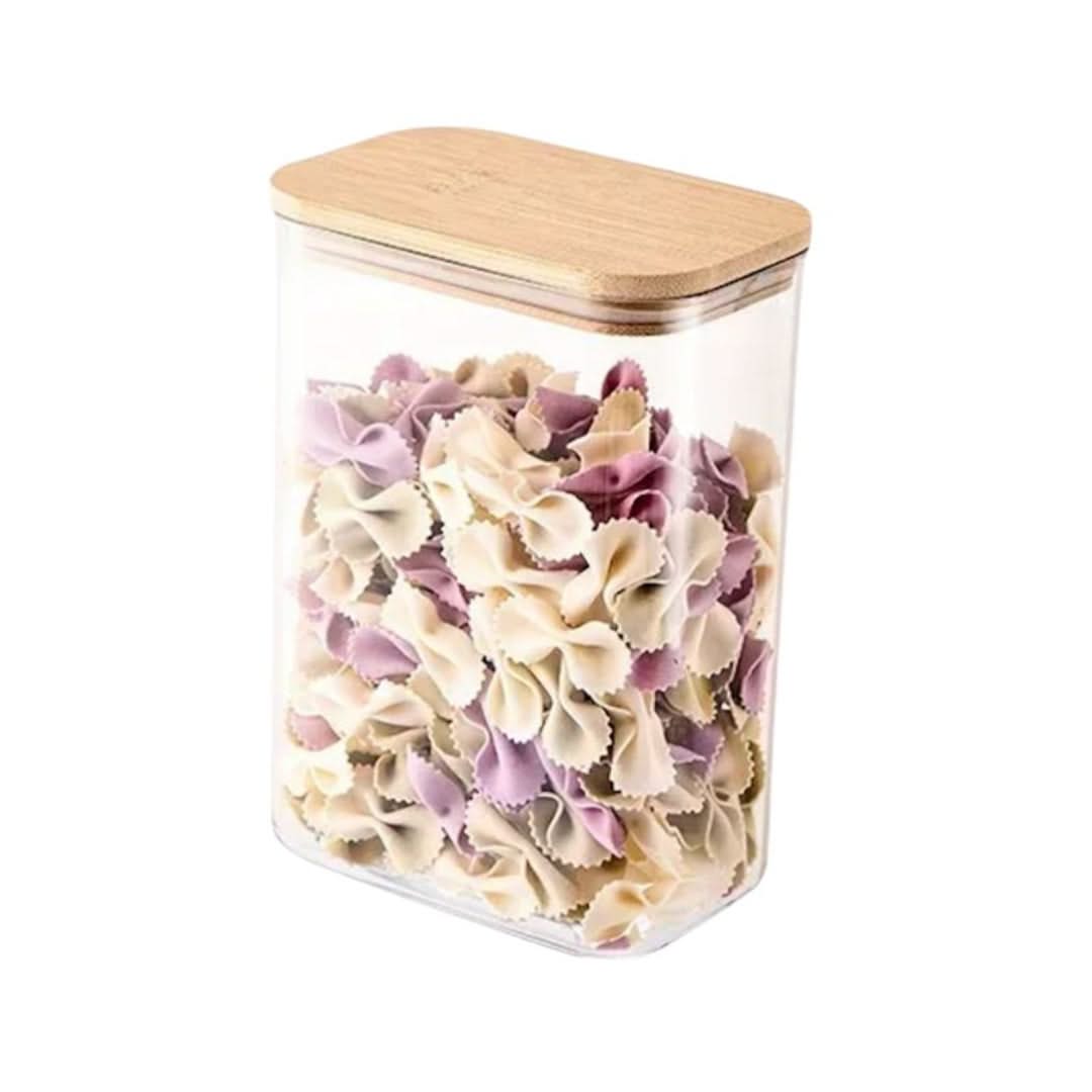 Voorraadpot Glas met Bamboedeksel 750ml-2100ml Luchtdicht Keukenorganisatie Natuurlijk Opbergpot Voedselopslag | Sansoti