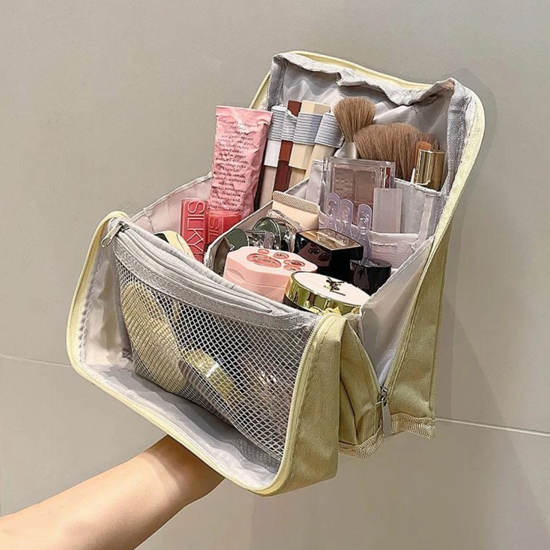 Gestructureerde Make-up Organiser voor op Reis – Compacte Cosmetica Opbergtas met Compartimenten & Ritssluiting | Sansoti