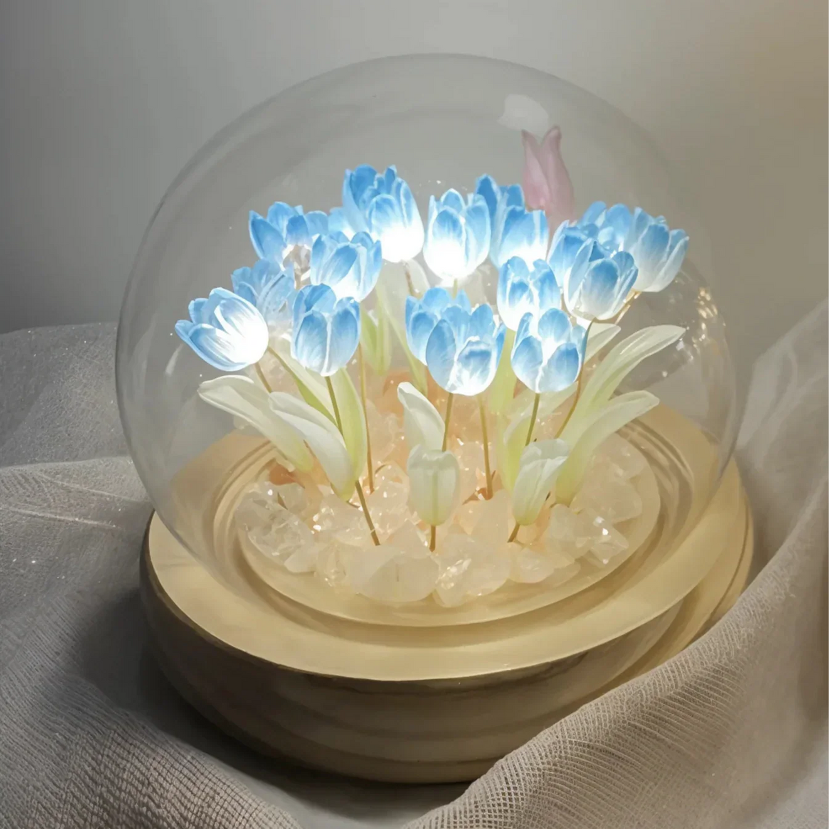 LED Tulip Lamp with Glass Dome and Warm Light for Cozy Living Room Decoration 10cm | Sansoti