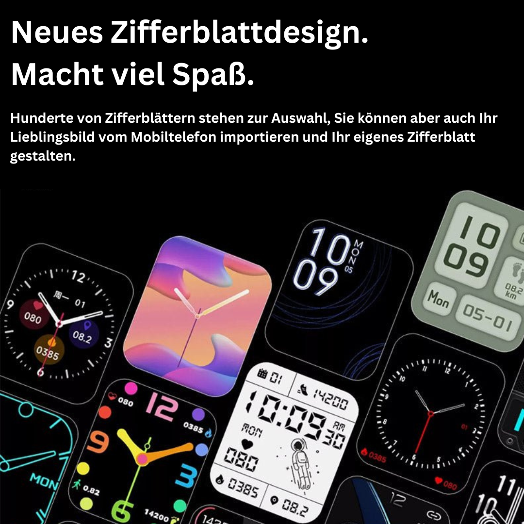 Smartwatch mit Gesundheitsmessung Herzfrequenzmesser Blutdruck Sauerstoffniveau Schwarz Rosa | Sansoti