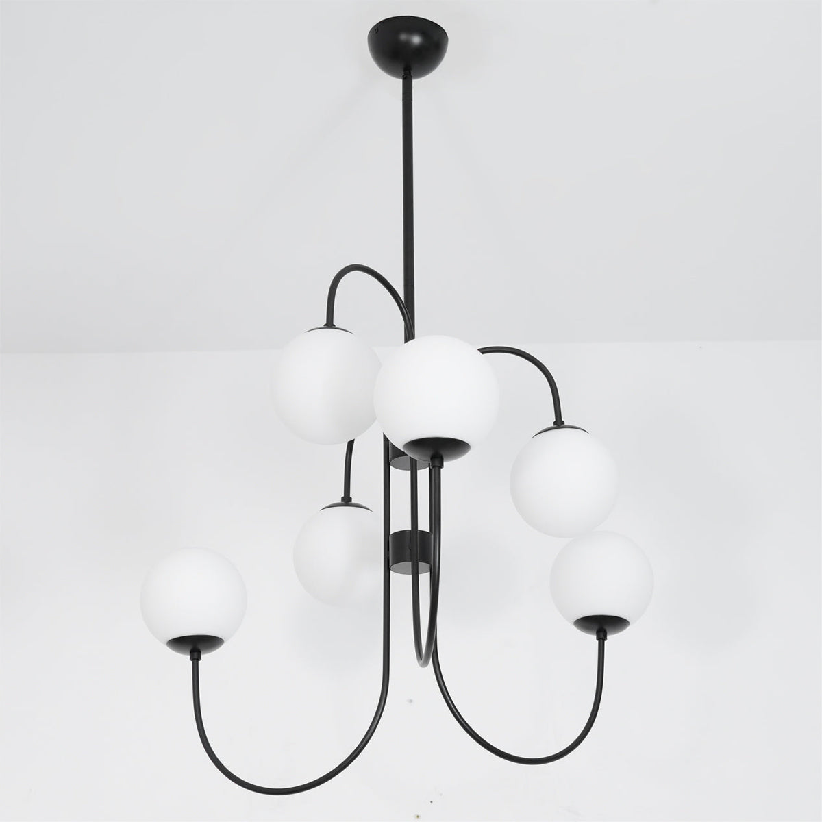 Lustre Col de Cygne Ø76 cm – Suspension 8 Lumières avec Boules en Verre Or/Noir | Sansoti