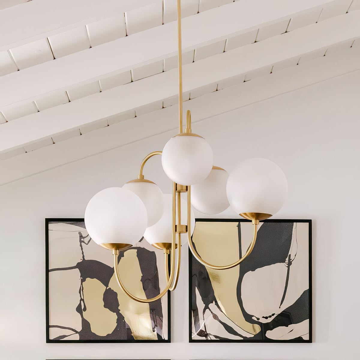 Lustre Col de Cygne Ø76 cm – Suspension 8 Lumières avec Boules en Verre Or/Noir | Sansoti