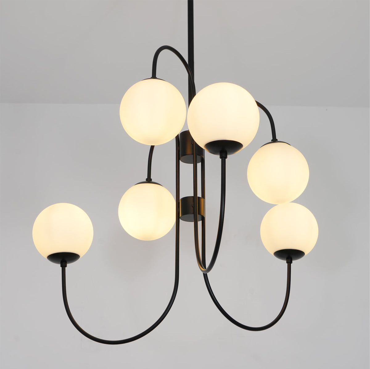 Lustre Col de Cygne Ø76 cm – Suspension 8 Lumières avec Boules en Verre Or/Noir | Sansoti