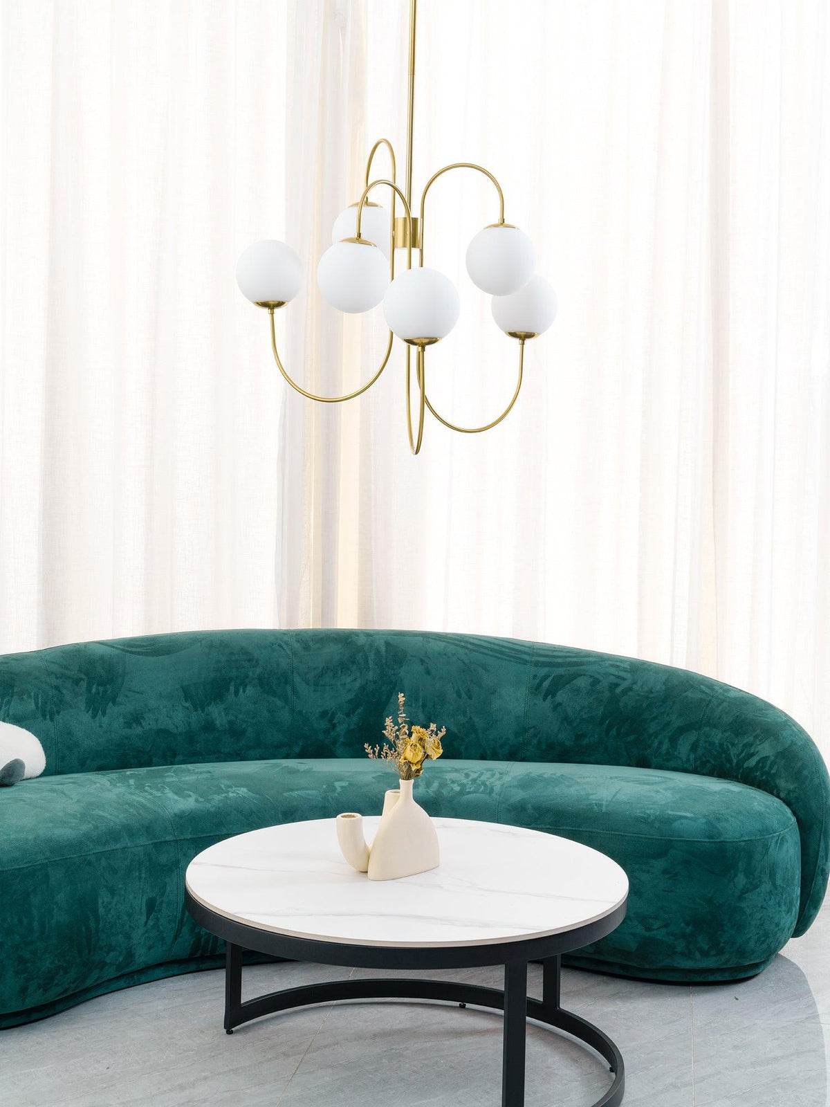 Lustre Col de Cygne Ø76 cm – Suspension 8 Lumières avec Boules en Verre Or/Noir | Sansoti