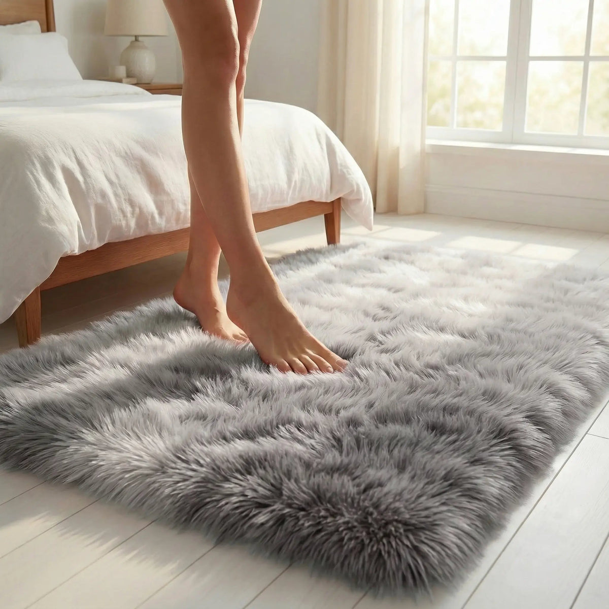 Hochflor Plüsch Teppich mit Farbverlauf – Rutschfest & 4 cm Dicke für luxuriösen Komfort im Wohnzimmer, Schlafzimmer oder Flur | Sansoti