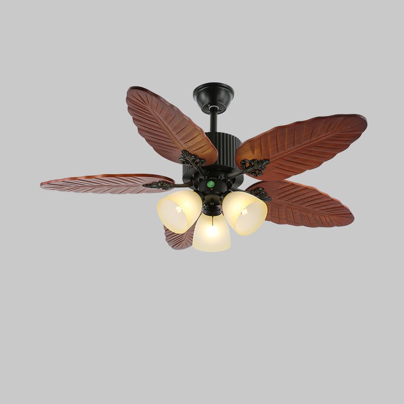 Tropical ceiling fan with lighting and remote control – Natural design with glass shade | Sansoti