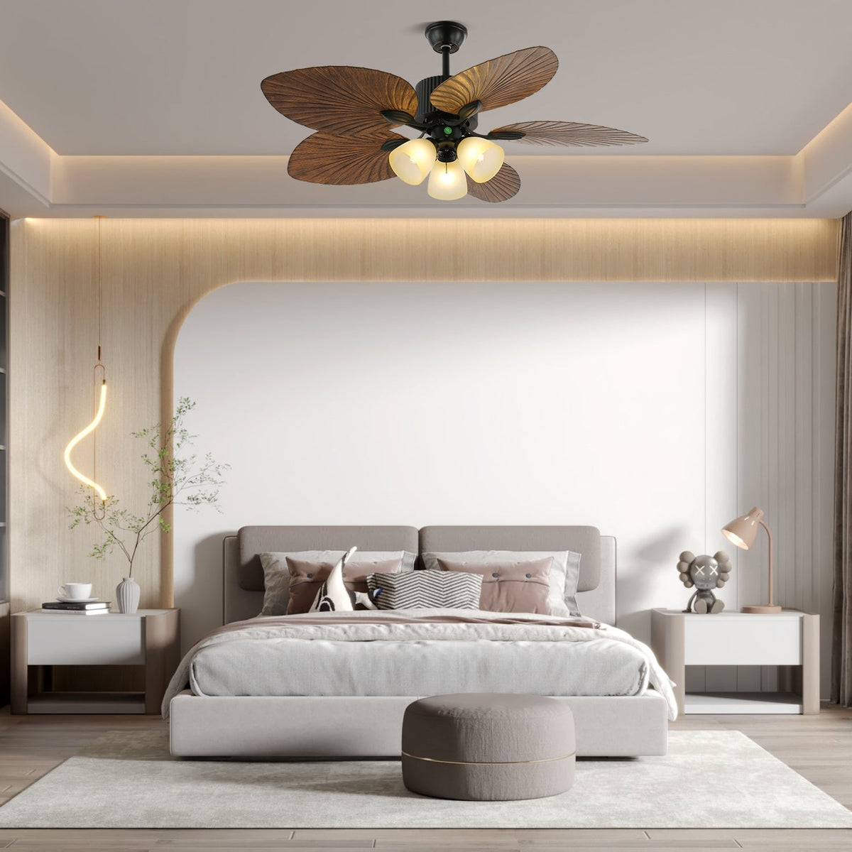 Ventilateur de plafond en bois tropical avec éclairage – télécommande 6 vitesses | Sansoti