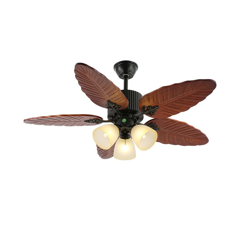 Tropical ceiling fan with lighting and remote control – Natural design with glass shade | Sansoti