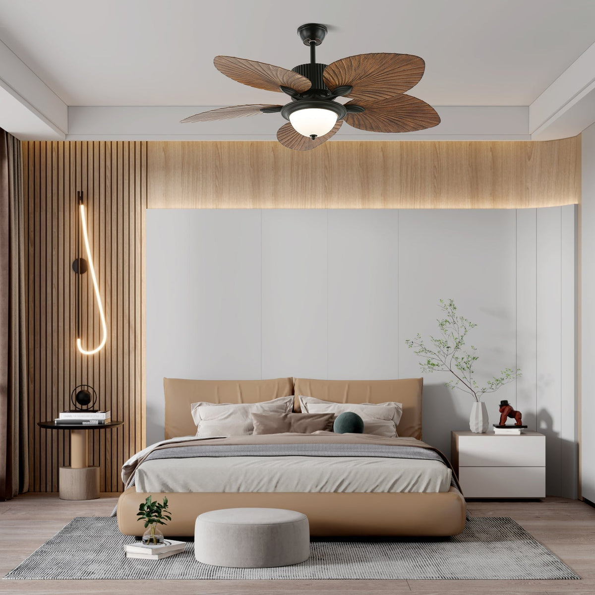 Ventilateur de plafond en bois tropical avec éclairage – télécommande 6 vitesses | Sansoti
