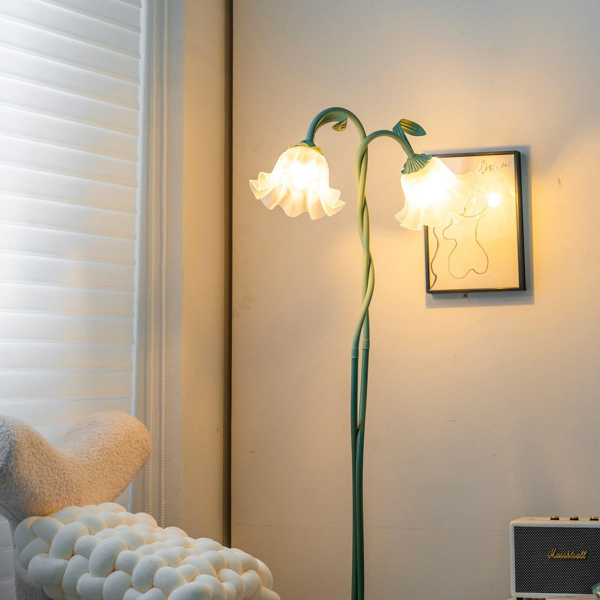 Stehlampe Blumen-Design Grün Weiß Metall 170cm 2-3-flammig LED Stimmungslicht Wohnzimmer Schlafzimmer | Sansoti