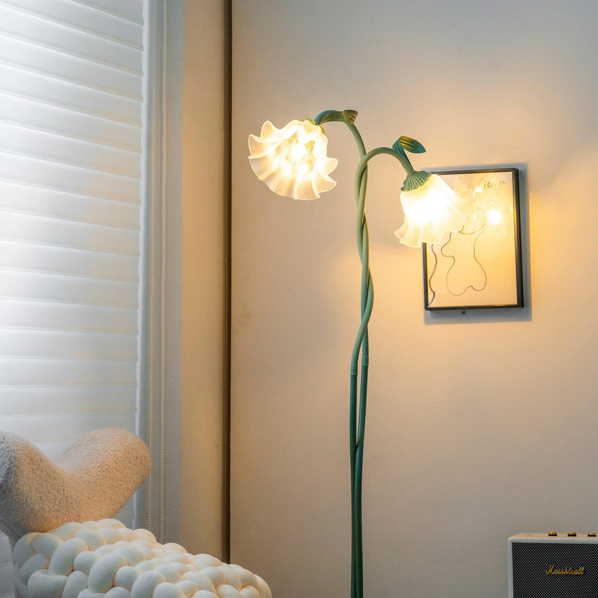 Stehlampe Blumen-Design Grün Weiß Metall 170cm 2-3-flammig LED Stimmungslicht Wohnzimmer Schlafzimmer | Sansoti