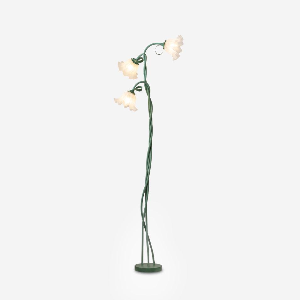 Stehlampe Blumen-Design Grün Weiß Metall 170cm 2-3-flammig LED Stimmungslicht Wohnzimmer Schlafzimmer | Sansoti