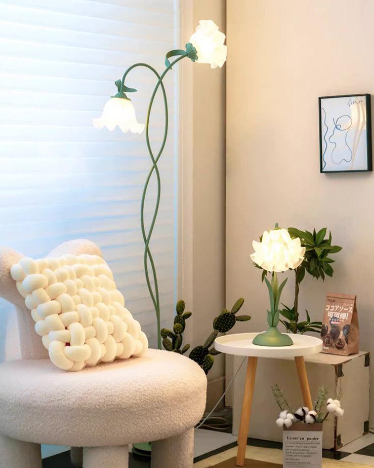 Stehlampe Blumen-Design Grün Weiß Metall 170cm 2-3-flammig LED Stimmungslicht Wohnzimmer Schlafzimmer | Sansoti