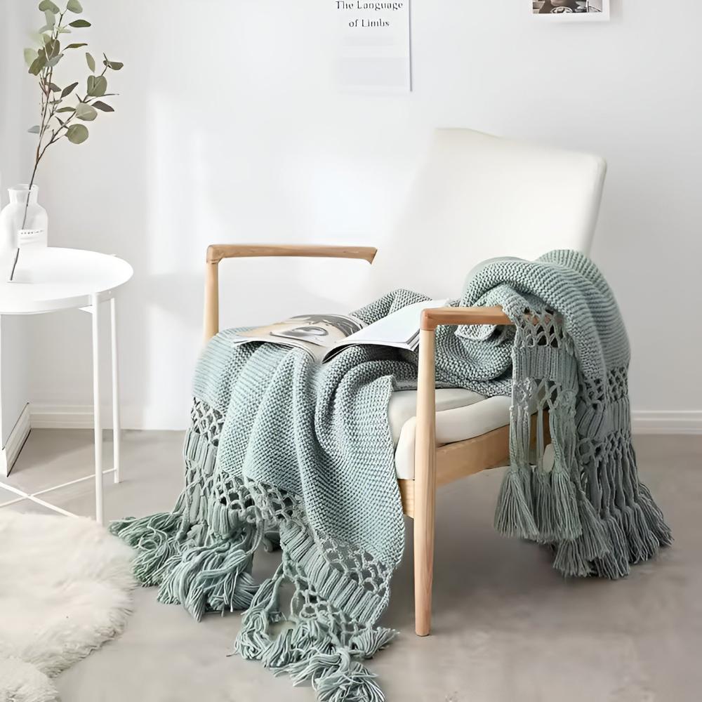 Plaid met Macramé Details 120x180cm Microfiber Decoratieve Franjes Gebreid Throw Deken Woonkamer Sofa | Sansoti