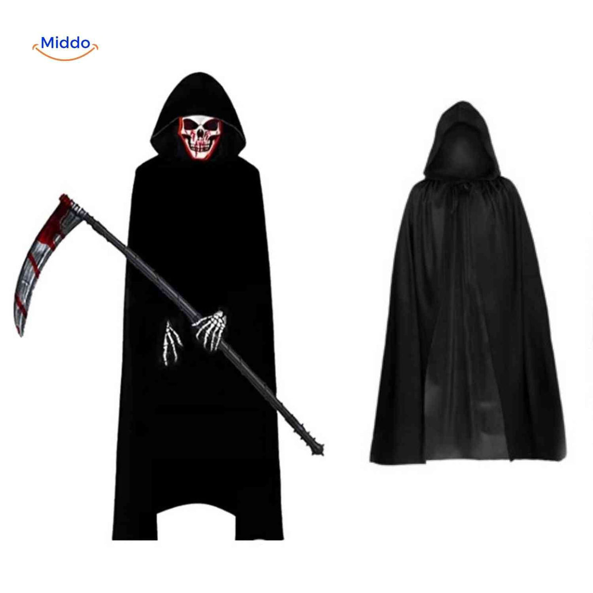 Halloween Magere Hein Kostuum Set met Cape Masker Handschoenen Zeis voor Griezelfeest Cosplay Verkleedpartij | Sansoti