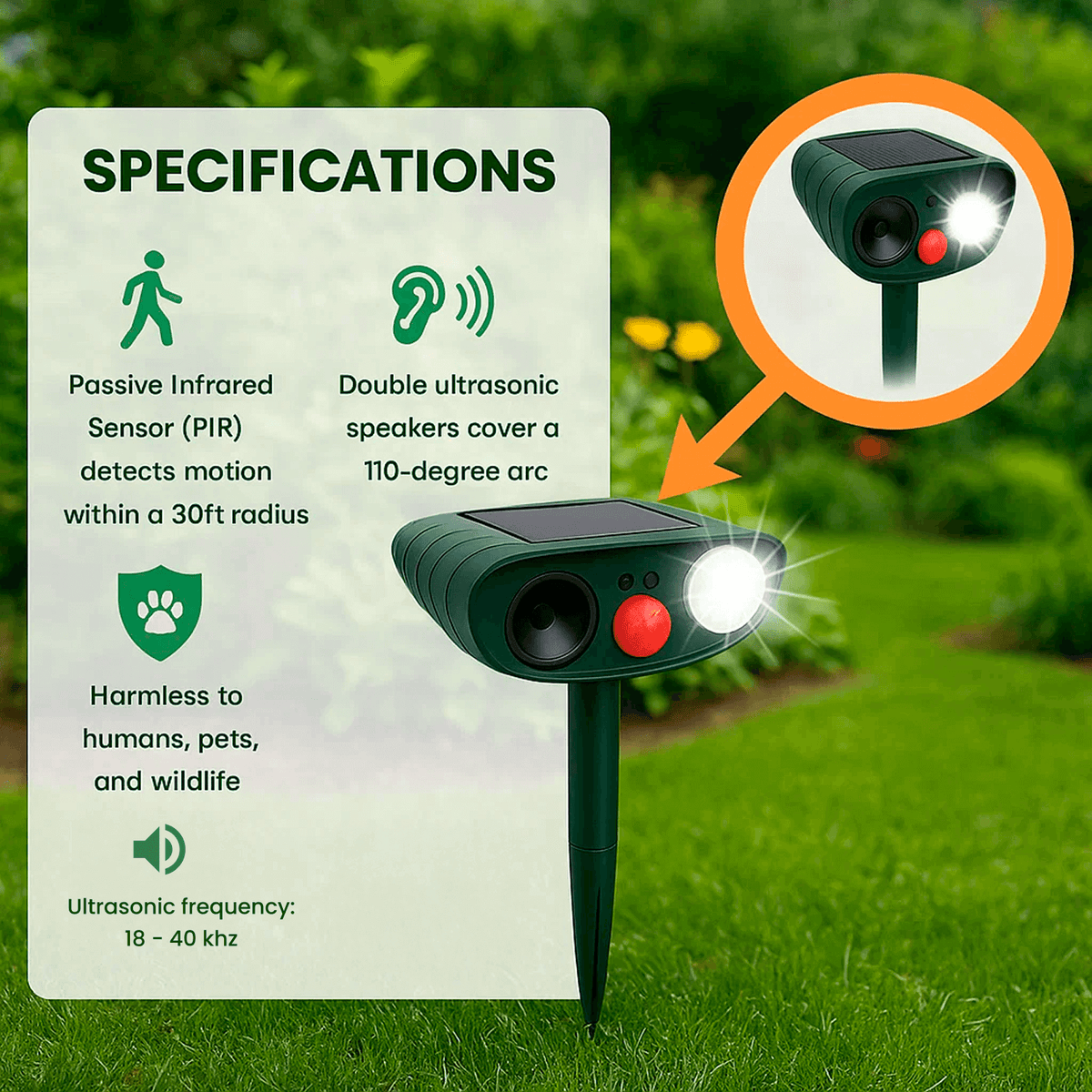 Solar-Powered Ultrasonic Deer Repeller – Effective Animal Deterrent for Garden & Yard within 48 Hours | Sansoti