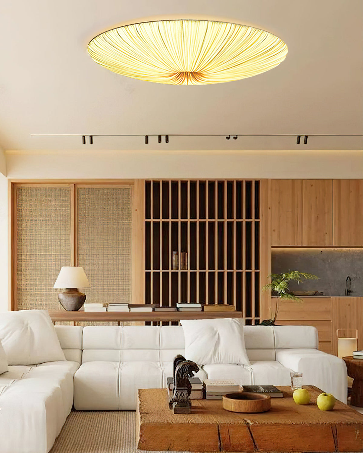 Quasten-Deckenlampe mit Fransen-Detail, beiger Stoff, Eisen, warmes diffuses Licht, moderne Deckenleuchte für Esszimmer, Schlafzimmer, Eingangsbereich | Sansoti