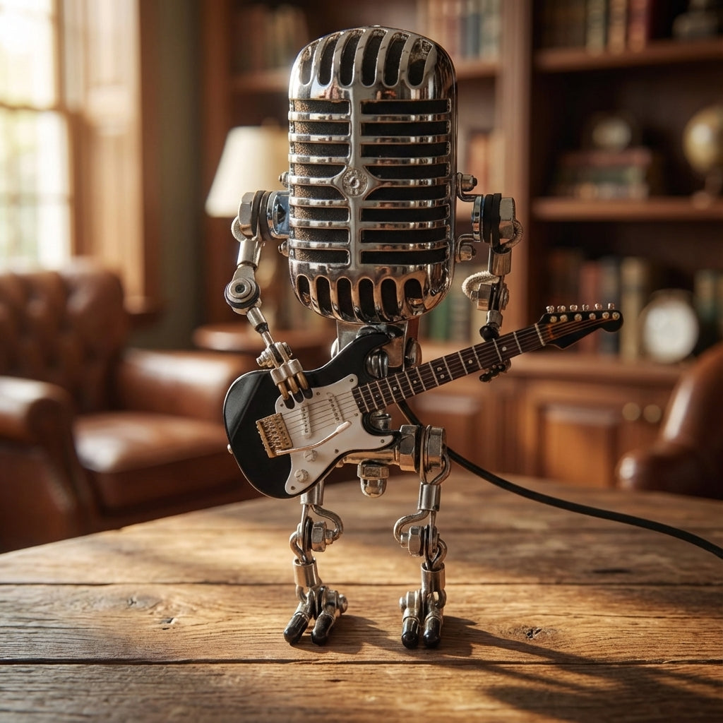 Table Lamp Microphone Robot Guitar LED Retro Desk Lamp USB Battery Bedroom Music Decorative Lamp Gift Vintage | Sansoti