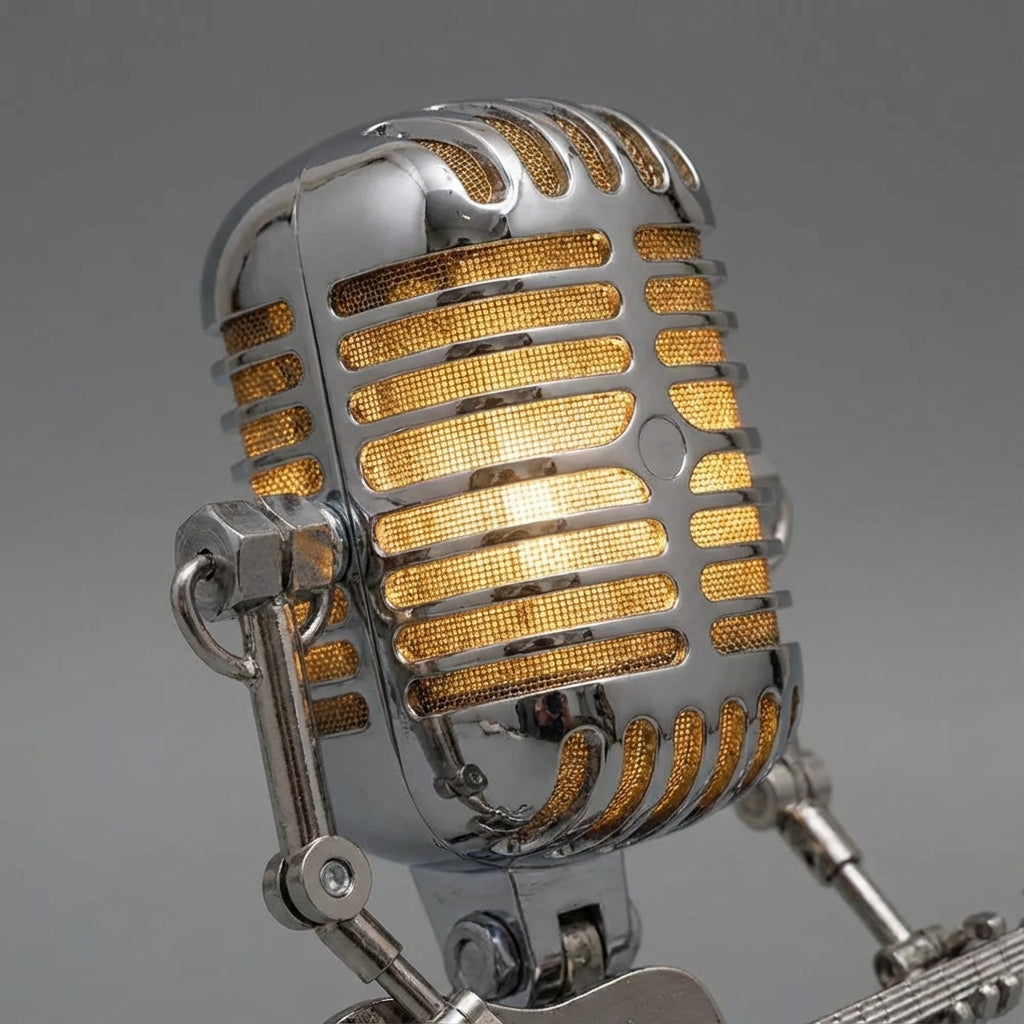 Table Lamp Microphone Robot Guitar LED Retro Desk Lamp USB Battery Bedroom Music Decorative Lamp Gift Vintage | Sansoti