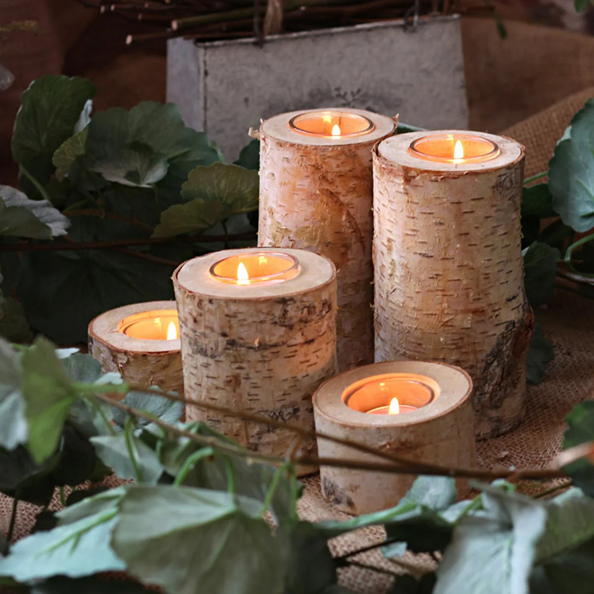 Birch Wood Candle Holder with Glass Insert Scandinavian Natural Table Decoration Rustic Ambient Lighting Handmade Candelabra | Sansoti