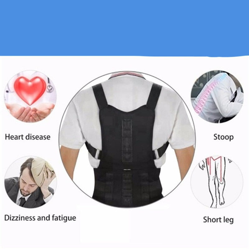 Magnetic Back Brace Adjustable Black White Posture Correction Unisex for Home Office Daily Use | Sansoti