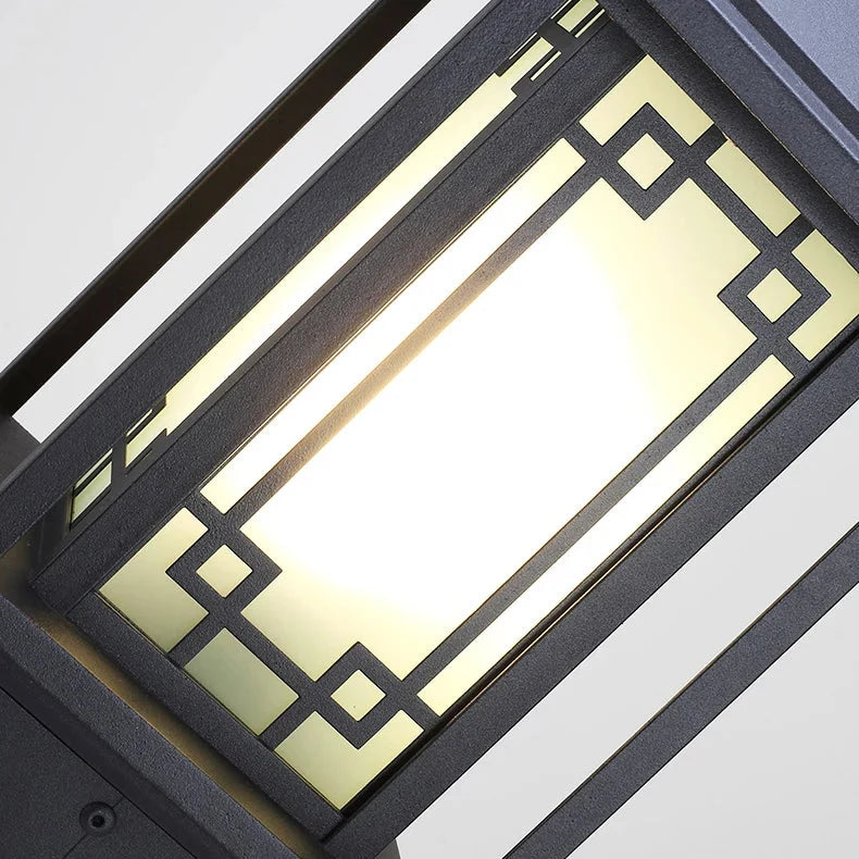 Rectangular Garden Lantern Bollard Light Metal Glass E27 IP65 37cm Outdoor Lighting Pathway Entrance Garden | Sansoti