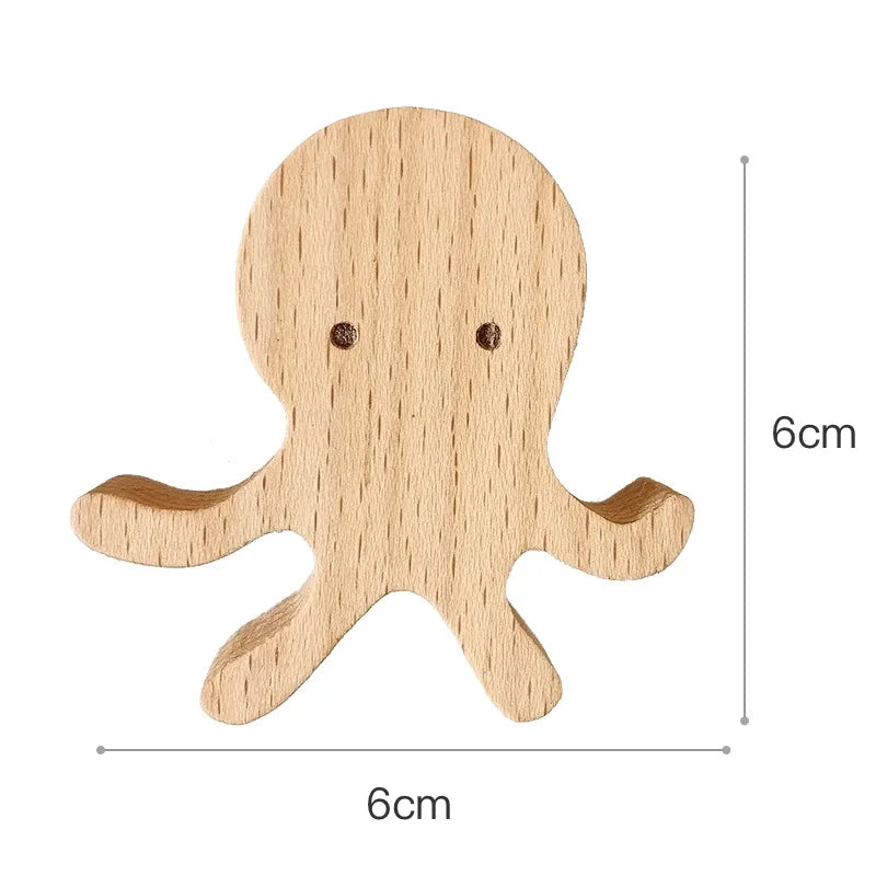 Crochets muraux en bois animaux autocollants, porte-manteaux pour chambre d'enfant, design scandinave, décoration murale | Sansoti