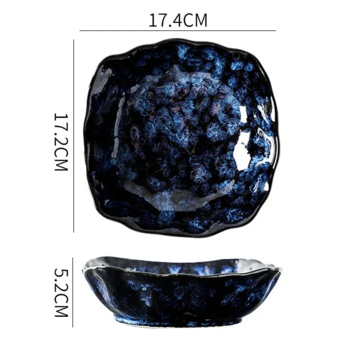 10-Piece Dinnerware Set Milky Way Design Blue Ceramic for Daily Use and Holidays | Sansoti