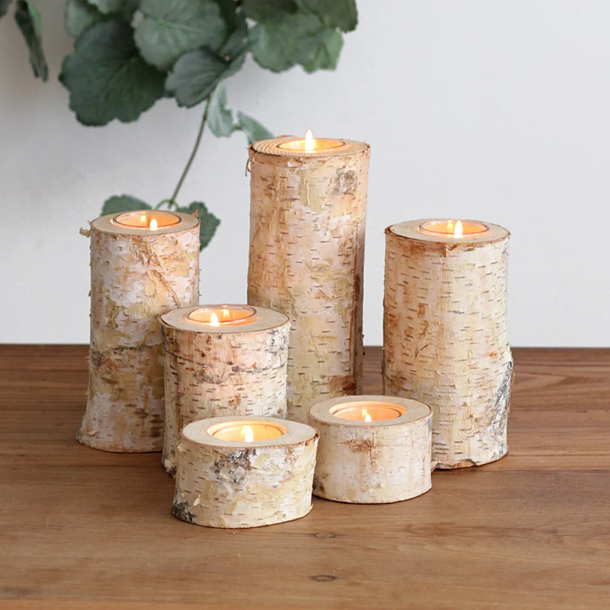 Birch Wood Candle Holder with Glass Insert Scandinavian Natural Table Decoration Rustic Ambient Lighting Handmade Candelabra | Sansoti