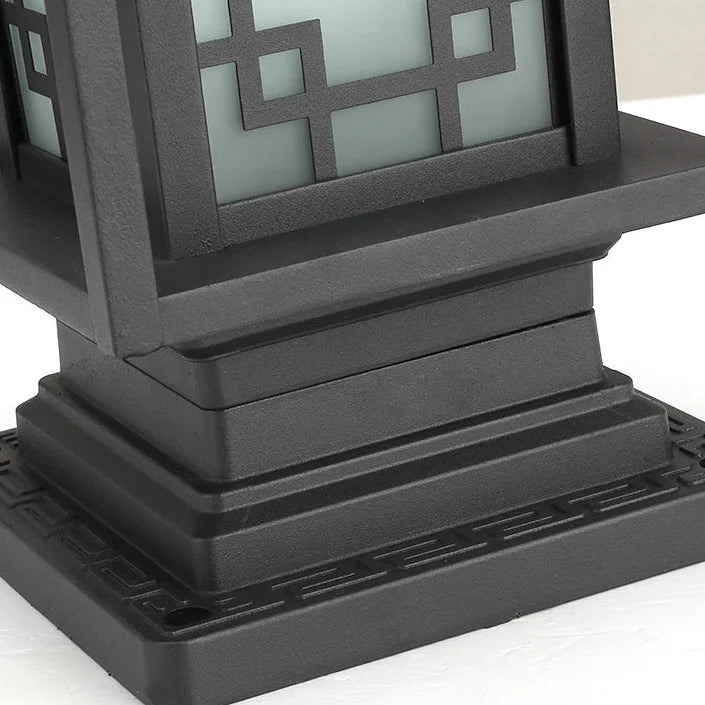Rectangular Garden Lantern Bollard Light Metal Glass E27 IP65 37cm Outdoor Lighting Pathway Entrance Garden | Sansoti
